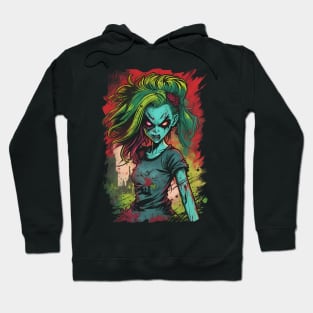 Comic book Anime style evil zombie girl lots of color mix of bright colors horror inspired Hoodie